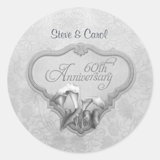 Sticker Rond Silver Calla 60e anniversaire du Mariage (Devant)