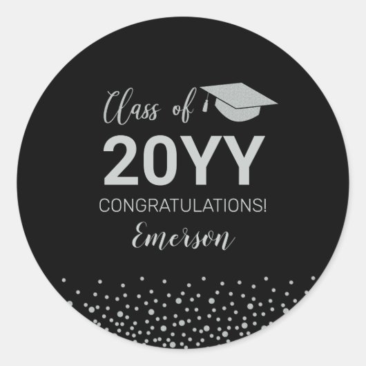 Sticker Rond Silver Confetti Classe 2022 Graduation Party Favor (Devant)