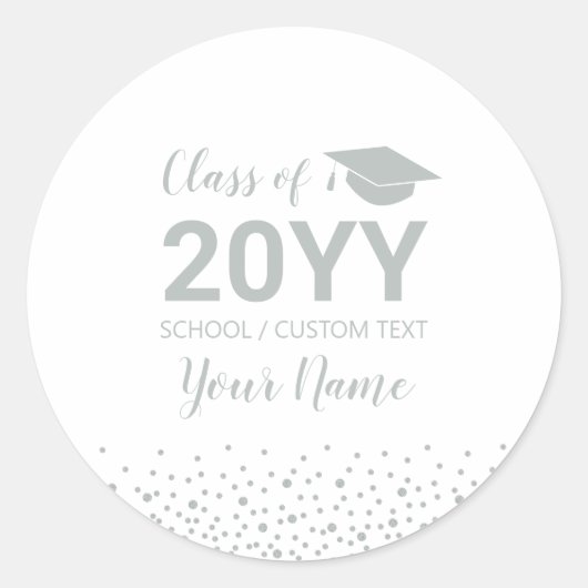 Sticker Rond Silver Confetti Classe 2022 Graduation Party Favor (Devant)