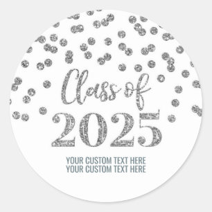 Sticker Rond Silver Confetti Graduation 2025