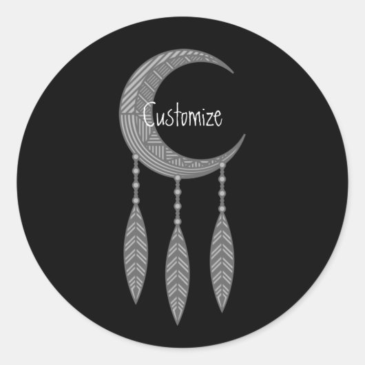 Sticker Rond Silver Crescent Moon Feathers (Devant)