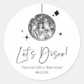 Sticker Rond Silver Disco Ball Let's Disco fête d'anniversaire (Devant)