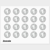 Sticker Rond Silver Faux Numéro de Parties scintillant Texte Mo (Feuille)