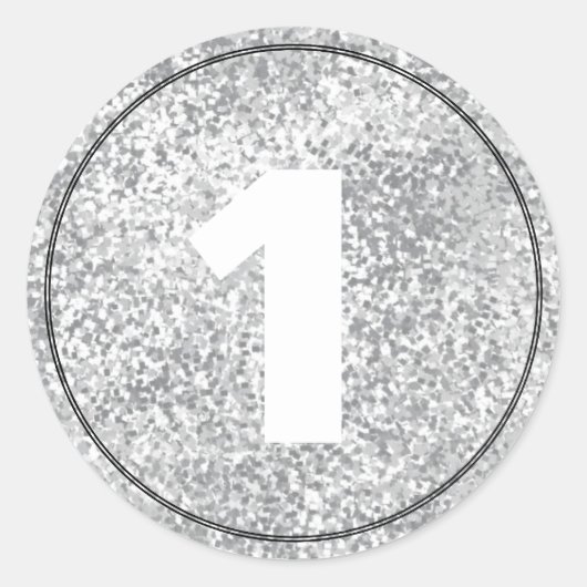 Sticker Rond Silver Faux Numéro de Parties scintillant Texte Mo (Devant)