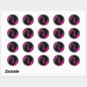 Sticker Rond Silver Foil Stripes Floral Hot Pink ID759 (Feuille)