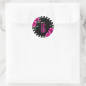 Sticker Rond Silver Foil Stripes Floral Hot Pink ID759 (Sac)