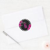 Sticker Rond Silver Foil Stripes Floral Hot Pink ID759 (Enveloppe)