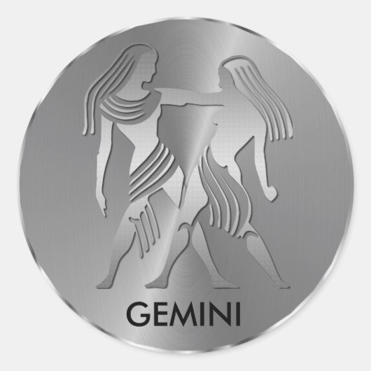 Sticker Rond Silver Gemini les jumeaux - Signe Zodiac (Devant)