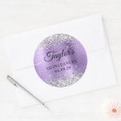 Sticker Rond Silver Glitter Clair Violet Huile Quinceanera (Enveloppe)