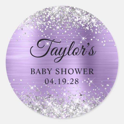 Sticker Rond Silver Glitter Lumière Purple Foil Douche bébé (Devant)