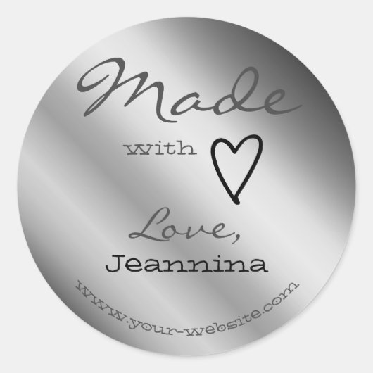 Sticker Rond Silver Grey Fabriqué avec amour mignon Nom du symb (Devant)