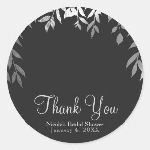 Sticker Rond Silver & Grey Moderne Glam Botanique Feuille Maria