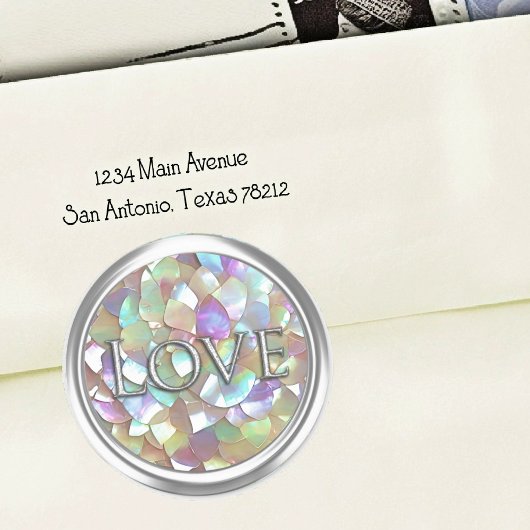 Sticker Rond Silver Mother of Pearl Envelope Seal Love