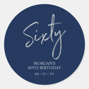 Sticker Rond Silver & Navy Bleu Soixante 60e anniversaire Fête 