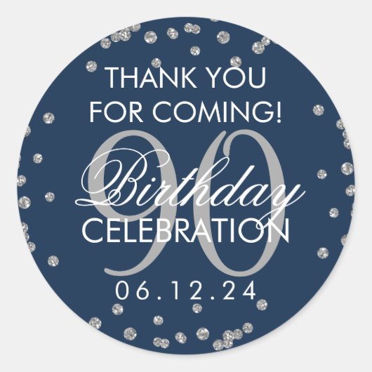 Sticker Rond Silver Navy Blue 90e anniversaire Merci Parties sc (Devant)