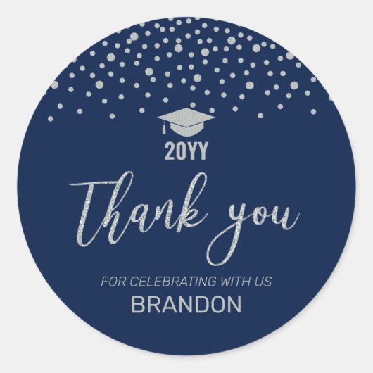 Sticker Rond Silver & Navy Confetti 2022 Graduation Party Favor (Devant)