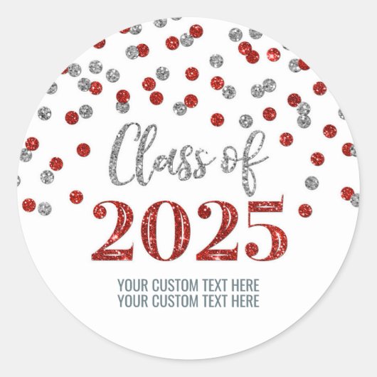 Sticker Rond Silver Red Confetti Graduation 2025 (Devant)