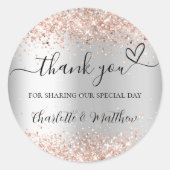 Sticker Rond Silver rose or coeur merci mariage (Devant)