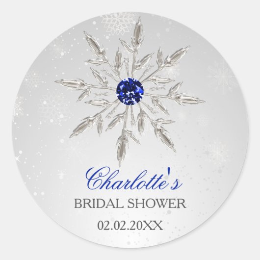 Sticker Rond Silver Royal Blue flocons de neige douche nuptiale (Devant)