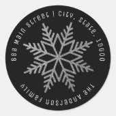 Sticker Rond Silver Snowflakes Noël Adresse de retour (Devant)