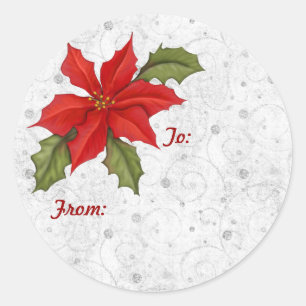 Sticker Rond Silver Swirl Poinsettia