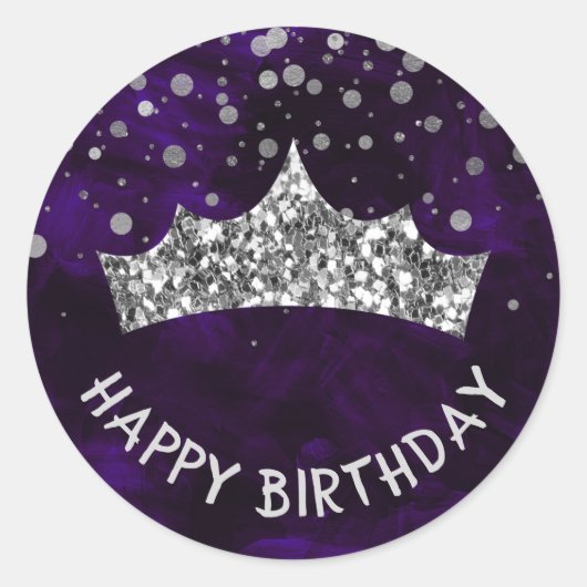 Sticker Rond Silver Tiara avec bokee argent et violet anniversa (Devant)