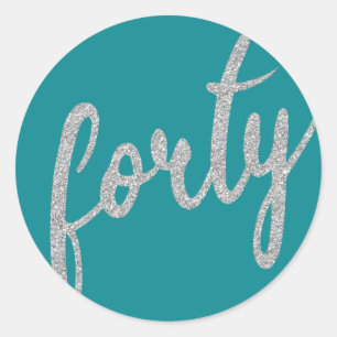 Sticker Rond Silver Turquoise 40 Anniversaire Parties scintilla