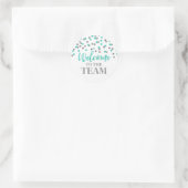 Sticker Rond Silver Turquoise Confetti Bienvenue dans l'équipe (Sac)