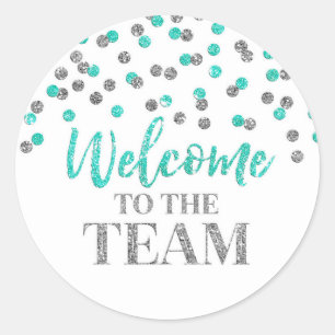 Sticker Rond Silver Turquoise Confetti Bienvenue dans l'équipe