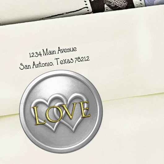 Sticker Rond Silver Two Hearts Intertwined Wedding