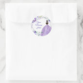 Sticker Rond Silver Violet Quinceañera Votre Message Ici (Sac)