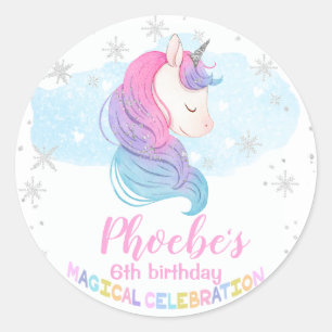 Sticker Rond Silver Winter Unicorne Anniversaire