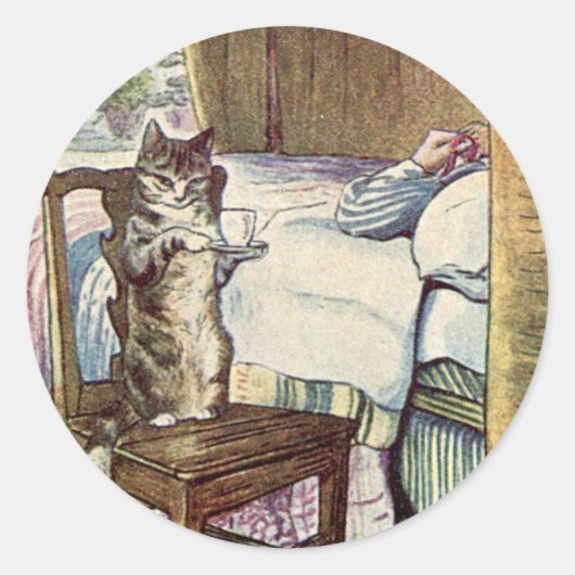 Sticker Rond Simpkin le chat sert du thé - Beatrix Potter (Devant)