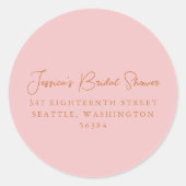 Sticker Rond Simple Adresse de Retour de Mariage Rose Clair (Devant)