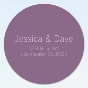Sticker Rond Simple Adresse de Retour de Mariage Violet Élégant