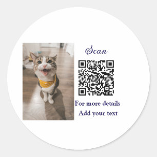 Sticker Rond Simple animal name details QR code add text photo