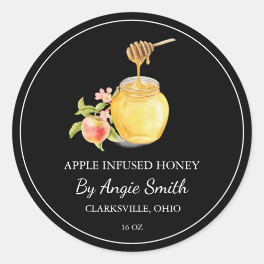 Sticker Rond Simple Apple Infused Honey Label (Devant)