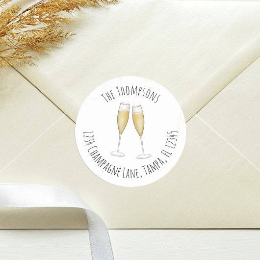 Sticker Rond Simple aquarelle Champagne Adresse de retour Migno