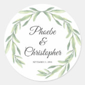 Sticker Rond Simple aquarelle Laurel Wreath Mariage de verdure (Devant)