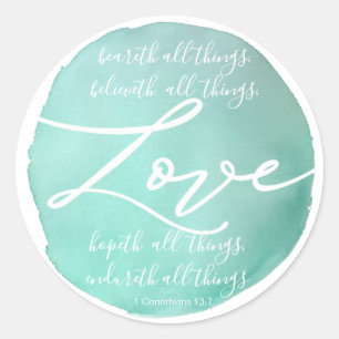 Sticker Rond Simple aquarelle Love écriture religieuse