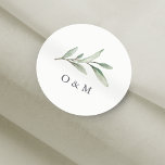 Sticker Rond Simple aquarelle monogramme vert<br><div class="desc">Design simple aquarelle verdure feuillage et couples monogramme,  propre et élégant,  idéal pour mariage rustique,  mariage printanier et mariage d'été. Voir toutes les pièces correspondantes de la collection</div>