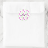Sticker Rond Simple aquarelle rose fleurs vert feuille monogram (Sac)