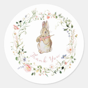 Sticker Rond Simple Baby shower Floral Baby Bunny
