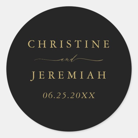 Sticker Rond Simple Black Gold Modern Script Mariage (Devant)