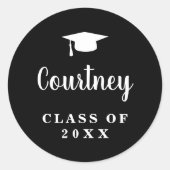 Sticker Rond Simple Black Mortar Board Modernité Graduation (Devant)