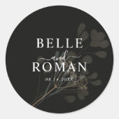Sticker Rond Simple Black & White Botanical Wedding (Devant)