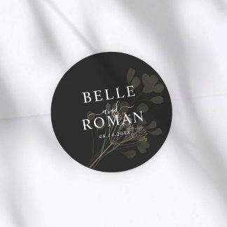Sticker Rond Simple Black & White Botanical Wedding