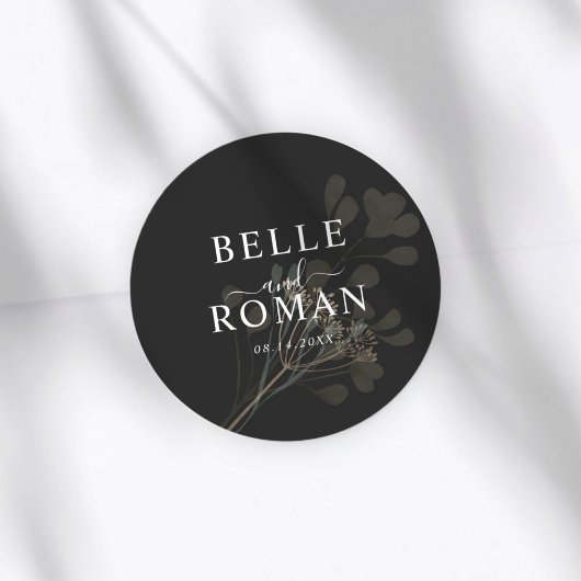 Sticker Rond Simple Black & White Botanical Wedding