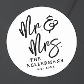 Sticker Rond Simple Black White Script Wedding