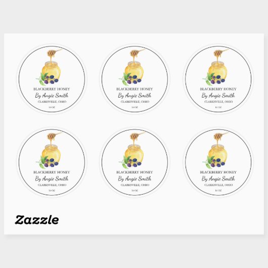 Sticker Rond Simple Blackberry Infused Honey Label (Feuille)